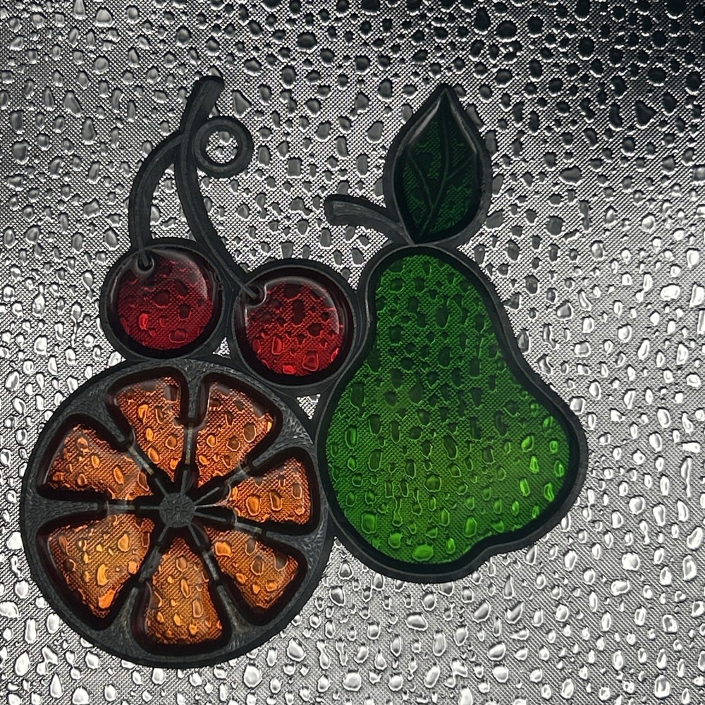 Stained Glass Cherries Suncatcher With Red Cherries Orange Green Pear